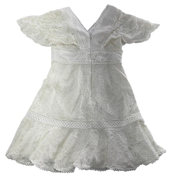 Eliza J Dress Womens 4 White Lace Plunge V Neck Flutter Sleeve Mini Bridal - Picture 4 of 9